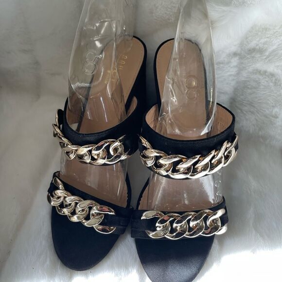 Rouge gold tone chain decor faux suede black heels size 9 - Picture 2 of 14